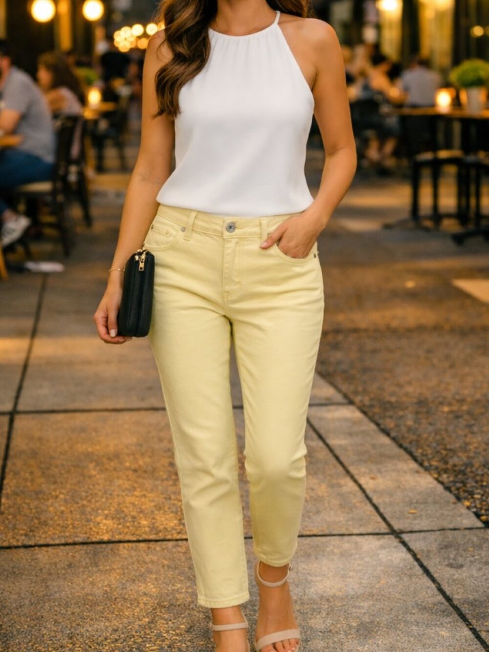 Soft Yellow Stretch Mid Rise Straight Leg Jeans - Size 6 - FDJ - NWT